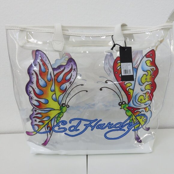 Ed Hardy Purple Butterfly Graphic Clear Tote Bag - Picture 5 of 5